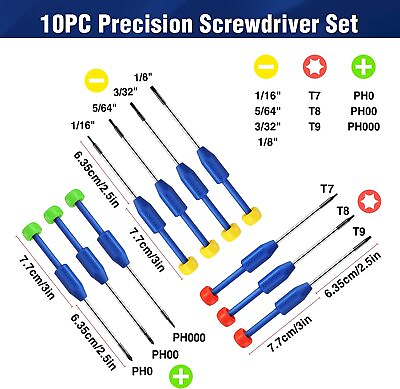 #ad WORKPRO 10 Piece Precision Screwdriver Set with Case Non Slip Grip Magnetic NEW $19.99