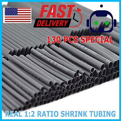 #ad 130Pcs Heat Shrink Tubing Insulation Shrinkable Tube 2:1 Wire Cable Sleeve Kit $3.95