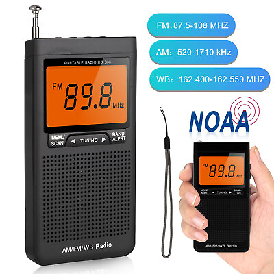 #ad Pocket AM FM Radio Auto Search NOAA Emergency Receiver Battery Operated Portable $15.98