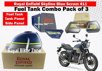 #ad Royal Enfield quot;Petrol Fuel Gas Tank Combo Pack of 3 Skyline Blue Scram 411quot; $424.91