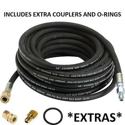 #ad Pressure Washer Hose 50#x27; w Couplers 4000 PSI BLACK Wire Braid EXTRAS INCLUDES $69.99