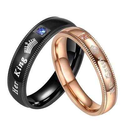 #ad Wedding Bands for Men Women Stainless Steel Her King His Queen Set Promise Ring $8.99