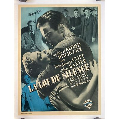 #ad I CONFESS Linen Movie Poster 23x32 in. 1953 Alfred Hitchcock Montgomery $599.99