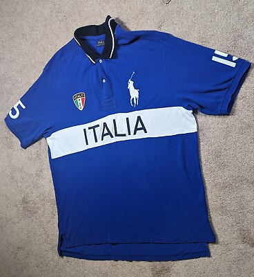 #ad Polo Ralph Lauren Shirt Men#x27;s XXL Tall Blue Italy Big Pony Logo RLPC Crest $125.00