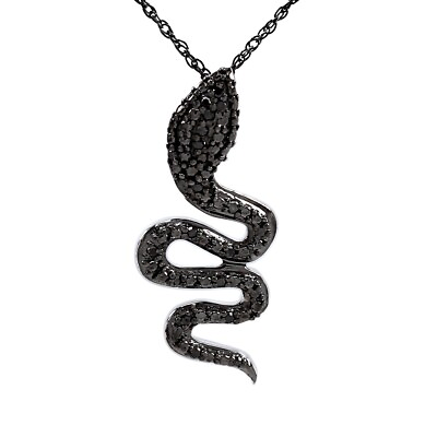 #ad Round Black Real Diamond Snake Pendant Necklace 925 Sterling Silver $160.31