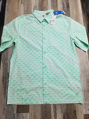 #ad NEW Men Adidas Originals Monogram Allover Button Up Shirt Sz LARGE Mint Green $25.99