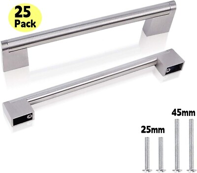 #ad 25 Pack Brushed Nickel Cabinet Pulls Stainless Steel Drawer Handles Square Knobs $19.99