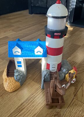 #ad Fisher Price GeoTrax Railroad Lighthouse Harbor Docks Working $18.00