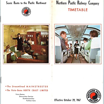 #ad Oct 1967 Northern Pacific Railway Timetable Streamliner Train Vista Dome NP 4K $21.50