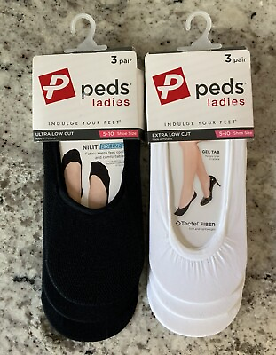 #ad Peds Ultra Low Liner 6 Pairs Shoe Size 5 10 Black White $14.00