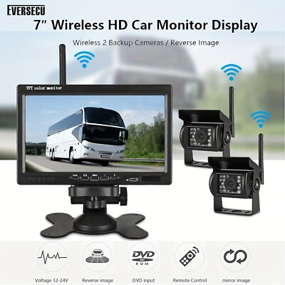 #ad DIY US 2CH Wireless Vehicle Backup Cameras 7quot; Monitor Parking System RV Van $65.99