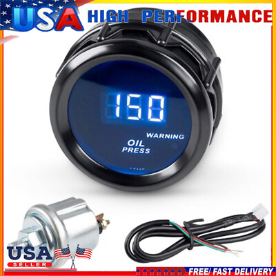 #ad 2quot; 52mm Electronic Oil Pressure Gauge Kit 0 150 PSI Oil Press Meter with Sensor $22.49