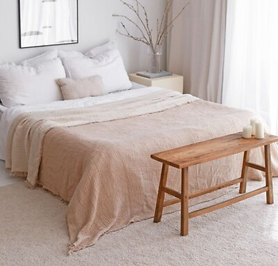 #ad Softened Lightweight Muslin Bedspread Organic Cotton Throw Blanket Large Bedding $110.00