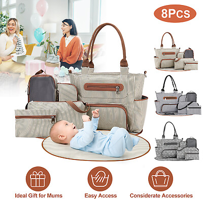 #ad 8 Pcs Baby Nappy Diaper Bags Set for Mom Dad Mummy Handbags Maternity Bag Kit $36.33