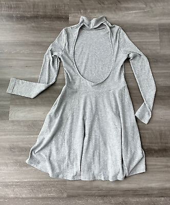 #ad Collusion Gray Ribbed Mini Dress Size 4 Open Back Long Sleeve $22.99