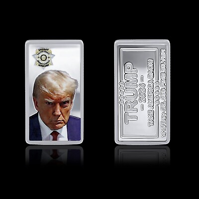 1 10th Troy Oz .999 Fine Silver Bar Colorized Donald Trump Mugshot Trump 2024 #ad $17.95