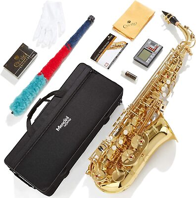 #ad Mendini By Cecilio Eb Alto E Flat Key Saxophone Case Tuner Mouthpiece Gold $185.40