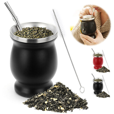#ad 230ML Stainless Steel Yerba Mate Cup Double Walled Yerba Mate Gourd Clean CV $17.49
