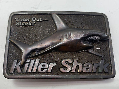 #ad Killer Shark Belt Buckle Surfer Sailor Beach fishing fisherman diver Vintage 70s $29.99