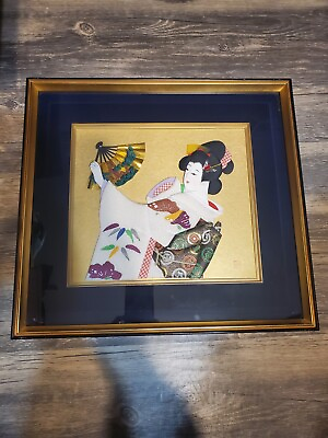 #ad Vintage Sekai do Japanese 3D Cloth Art Geisha Woman $60.00