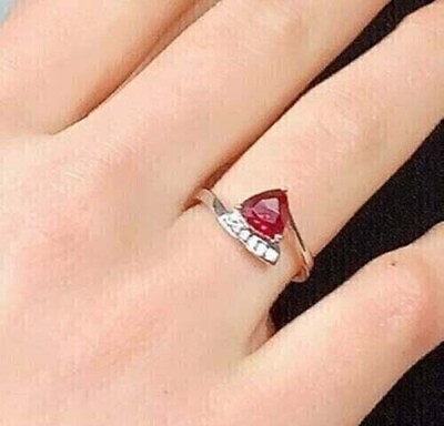 #ad Trillion Cut Simulated Red Ruby Women#x27;s Pretty Band Ring 14K White Gold Plated $137.99