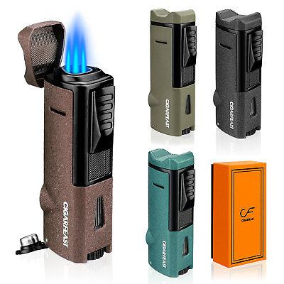 #ad Triple Jet Flame Torch Cigar Lighter with Punchamp; Stand Refillable Windproof Gift $17.99