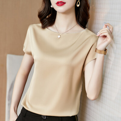 #ad Women#x27;s Silk Shirt Loose Short Sleeved T shirt Mulberry Silk Top Pullover Blouse $10.49