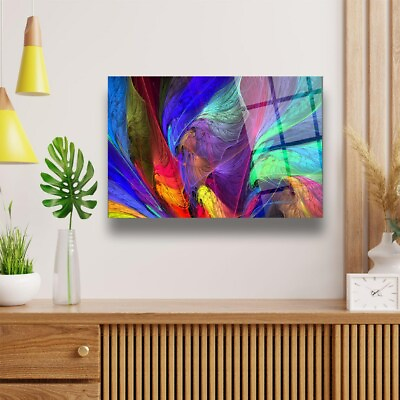 #ad Abstract Colorful Glass Wall Art Frameless Free Floating Tempered Glass Panel $89.90