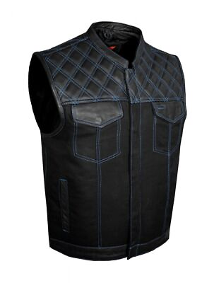 #ad Mens Black Club Vest Diamond Design Blue Thread Leather amp; Denim $119.86