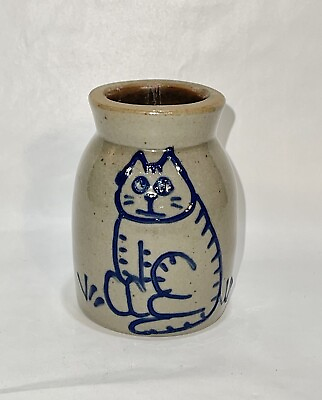 #ad Beaumont Brothers Cat Art Pottery Mini Crock Signed BBP 1998 Stoneware 3” Tall $45.98