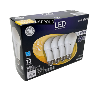 GE LED A19 Light Bulbs Soft White 100 Watt Replacement EQ General Purpose 4 Pack $14.00