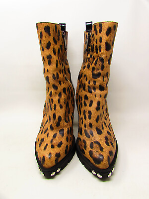 #ad Baldinini Italy Leather Designer Leopard Boots Size 8 Eur 39 $259.99