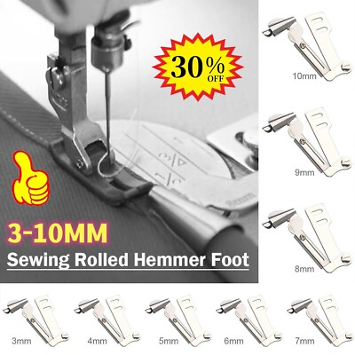 #ad 1 8PC Sewing Rolled Hemmer Foot 3mm 10mm 8Size Wide Rolled Hem Pressure Foot New $3.73