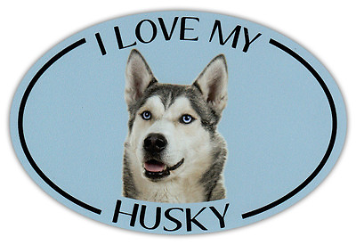 #ad Oval Dog Breed Picture Car Magnet I Love My Husky Siberian Bumper Sticker $7.49