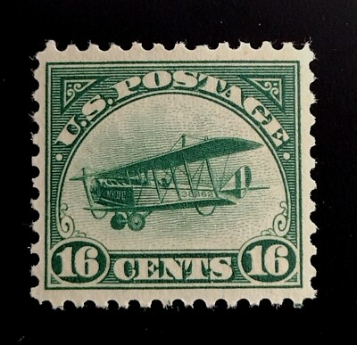 #ad #C2 1918 16 Cent Curtis Jenny Postage Stamp Green. Superb. XF. MNH. O. G. $125.00