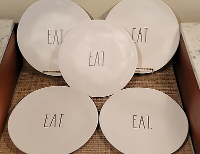 #ad RAE DUNN 5 each Dinner Plates Melamine quot;Eatquot; $18.09