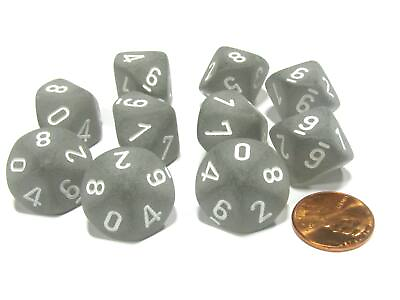 #ad Set of 10 Chessex Frosted D10 Dice Smoke with White Numbers $13.67