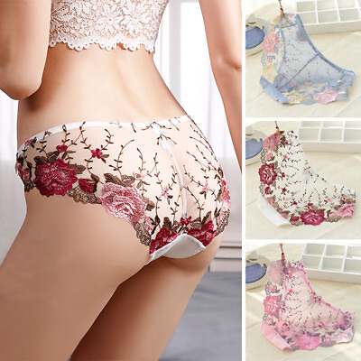 #ad Women Lace Floral Panties Embroidery Mesh Low Rise Underwear Knickers Briefs AU $3.33