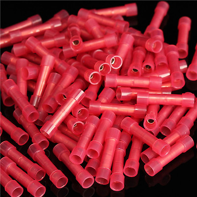 #ad 100 pcs Pack 22 18 AWG GA Wire Seamless Red Nylon Butt Connectors Crimp Terminal $7.95