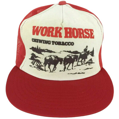 #ad Vtg Work Horse Chewing Tobacco Hat Logo Mesh Foam Snap Back Trucker Farmer Cap $134.39