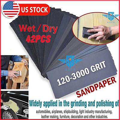 #ad 42pcs Wet Dry Sandpaper 400 600 800 1000 1500 2000 2500 3000 Grit Assorted Wood $5.95