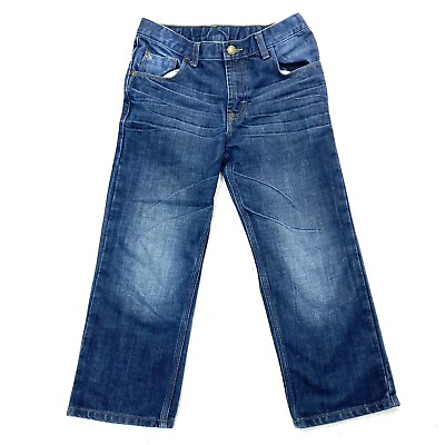 #ad Wrangler Boys Size 8 Husky Dark Wash Straight Denim Blue Jeans Adjustable Waist $14.99