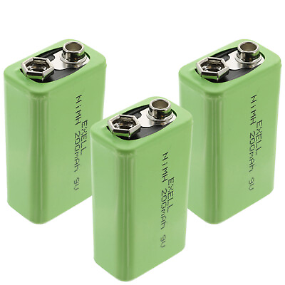 #ad 3x Exell 9V 200mAh NiMH Rechargeable Consumer Top Batteries $29.95