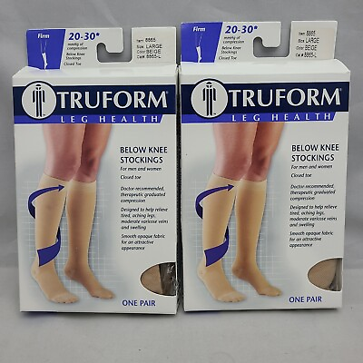 #ad 2 Pair Truform Knee High 20 30 mmHg Closed Toe Size L Compression Stocking Beige $19.99
