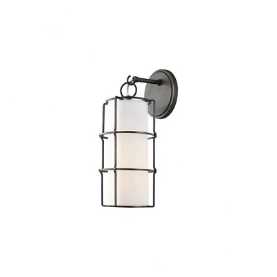 #ad 1 Light Contemporary Caged Steel LED Wall Sconce with Off White Fabric Shade 16 $250.95