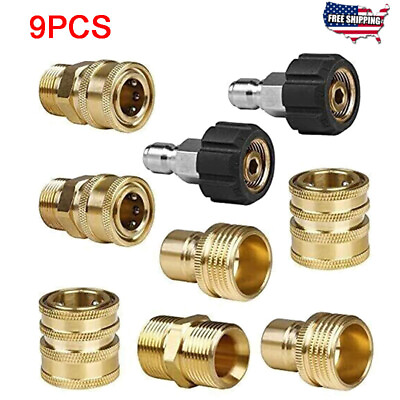 #ad 9PCS Pressure Washer Adapter Set Quick Connect Fitting For Power Washer Gun Hose $22.69