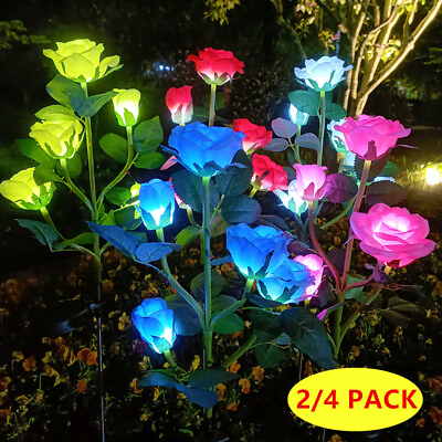 #ad 2 Packs Solar Power Rose Flower Lights Outdoor Garden Landscape Yard Lamp Decor $15.99