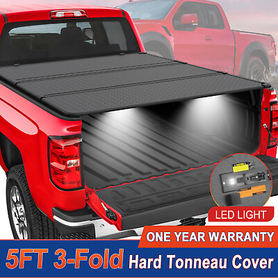 #ad 5FT Hard Fold 3 Fold Truck Bed Tonneau Cover For 2016 2024 Toyota Tacoma W Lamp $439.79