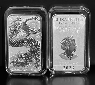 #ad 2023 Australia DRAGON Rectangular🐉 1oz 9999 Silver Coin Bar PERTH 1🔥IN CAPSULE $41.95