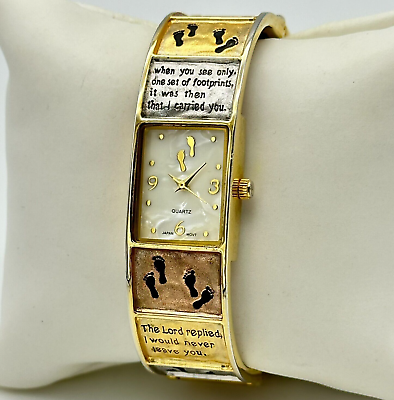 #ad Women#x27;s Two Tone Footprints in the Sand Proverb Christian Bangle Watch MOP Dial $24.99